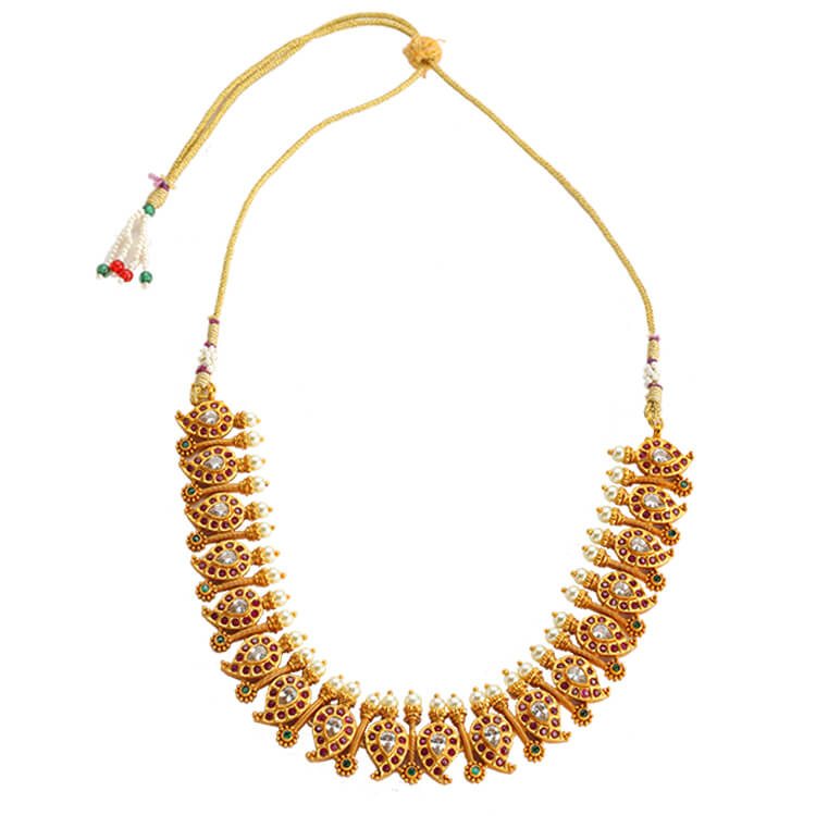 Temple Jewellery-Inspired Ruby-Studded 2grm Gold-Plated Necklace Set