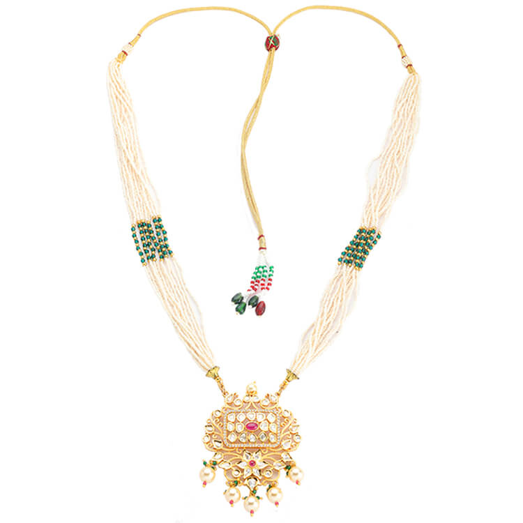 Exquisite 24 Karat Gold Plated Kundan Polki Pendant Set