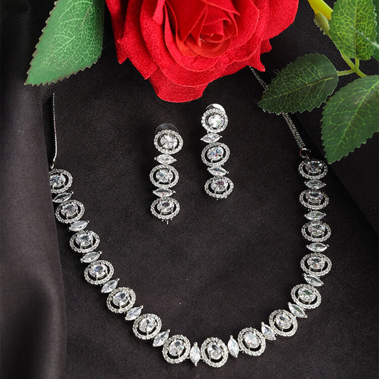 Stunning American Diamonds Necklace Set - Solitaire-Like Sparkle