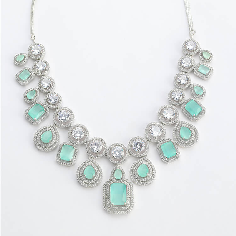 Mint Green Glamour American Diamond and Silver Plated with German Stones