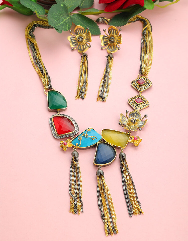 Antique Polished Multi-Color Designer Necklace Set: A Statement Piece for Every Occasion