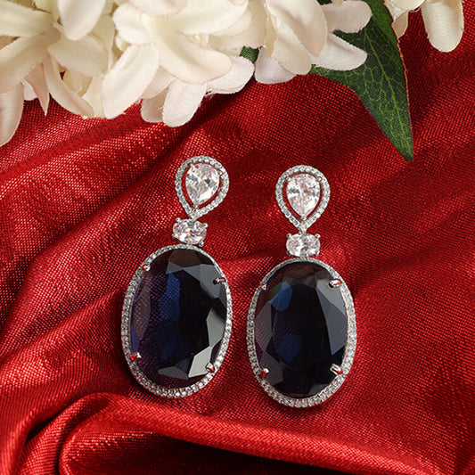 Blue Stone Earrings with American Diamond