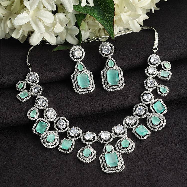 Mint Green Glamour American Diamond and Silver Plated with German Stones