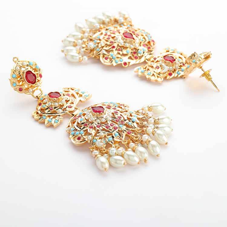 24 Karat Gold Jadau Earrings - Handcrafted by Skilled Artisans