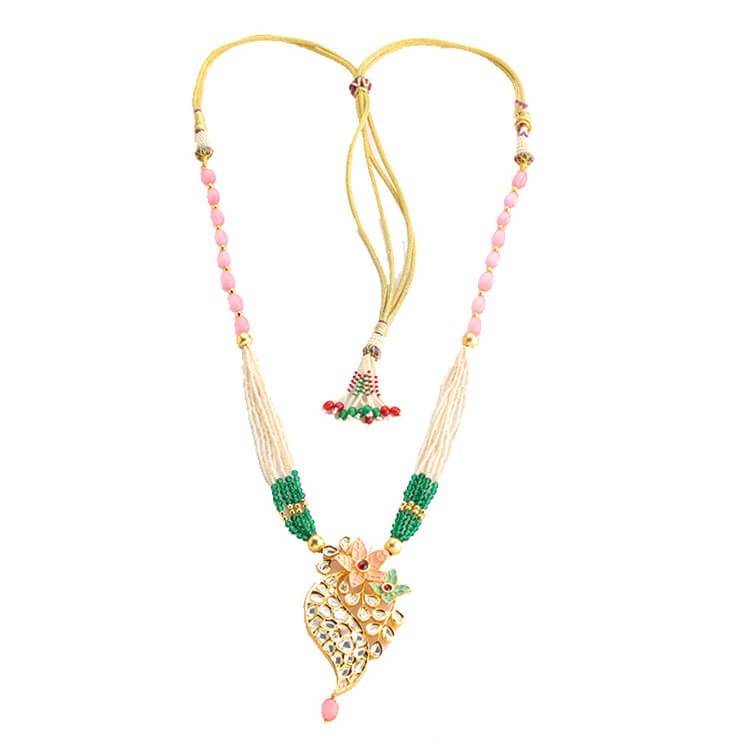 Exquisite 2grm Gold-Plated Kundan Polki Pendant Set for a Touch of Glamour