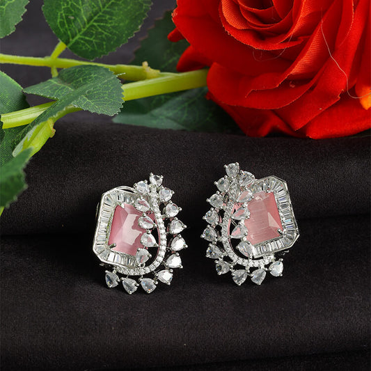 Light Pink Stone Earring with American Diamond Accents