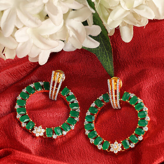 Green Stone Earring with American Diamond Accents