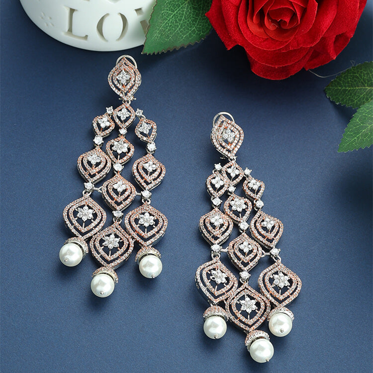 24 Karat Rose Gold American Diamond Earrings - Timeless Beauty