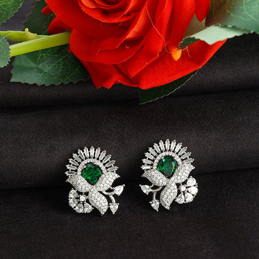 Green Stone Earring with American Diamond Accents