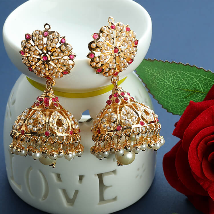 24-Karat Golden Jadou Earrings- A Timeless Statement Piece