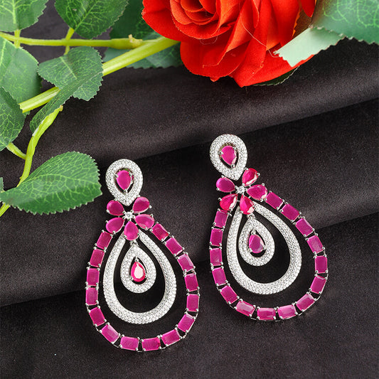 American Diamond Earring Studded with Ruby Stone