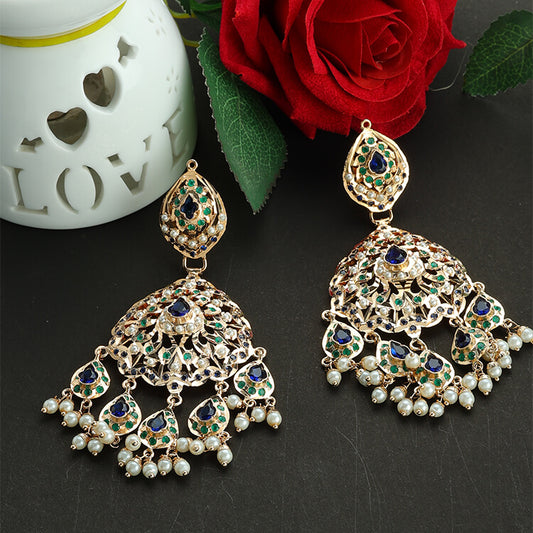 24 Karat Gold Plated Handcrafted Jadau Earrings