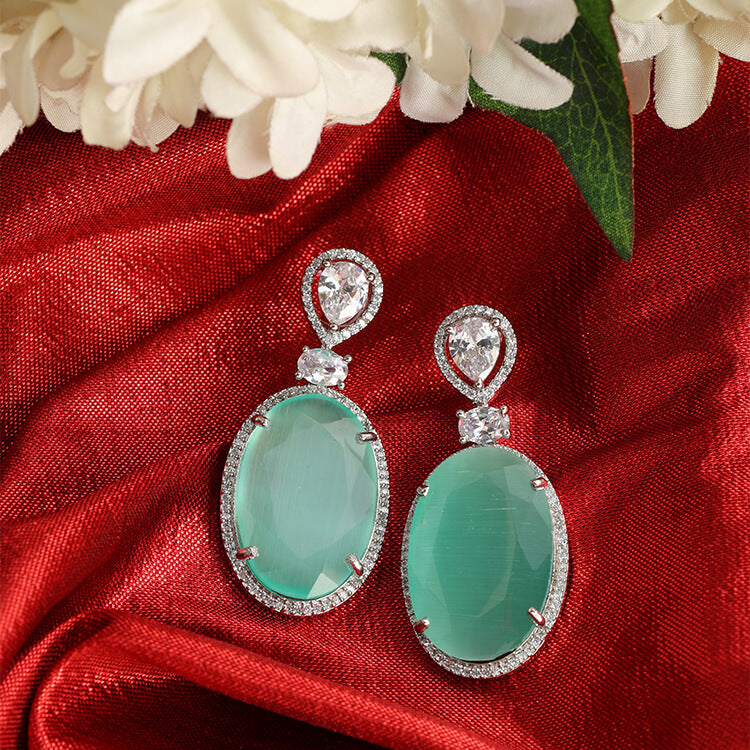 Stunning Seagreen Stone Earring with American Diamond Accents