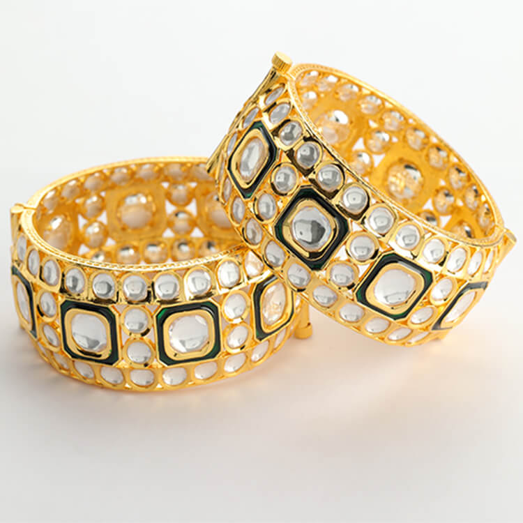 Kundan Polki Broad Bangles with Screw - Size 2.4