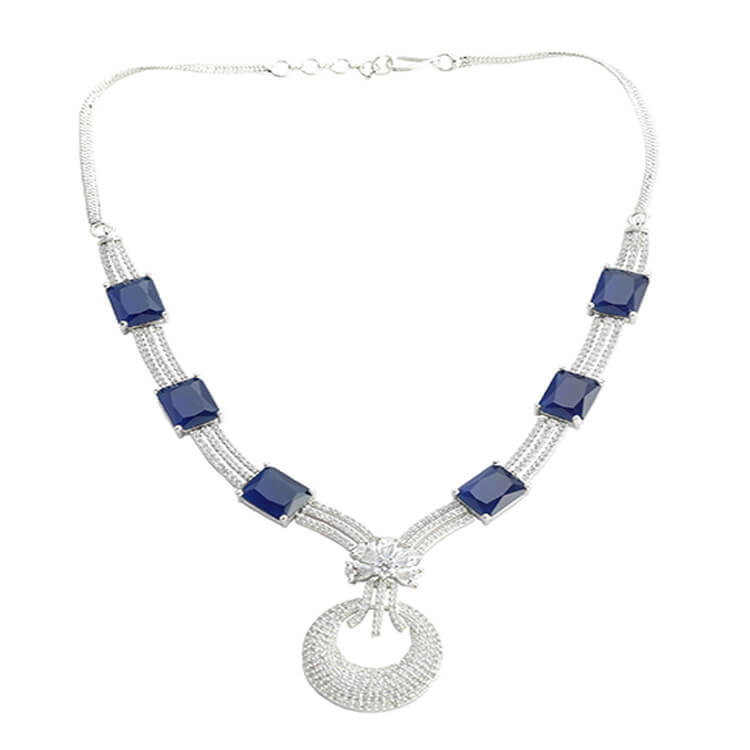 Blue German Stone Silver Necklace by Amarpali