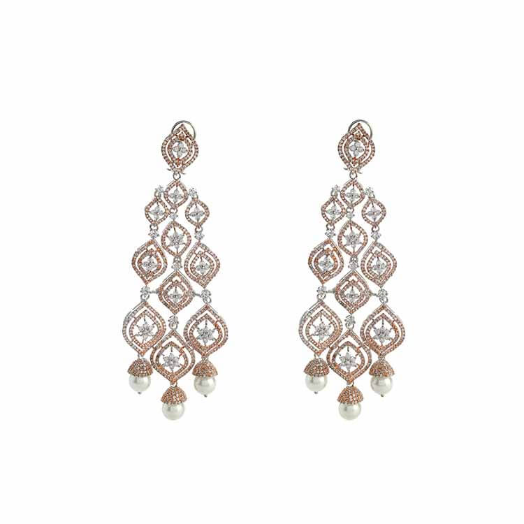 24 Karat Rose Gold American Diamond Earrings - Timeless Beauty