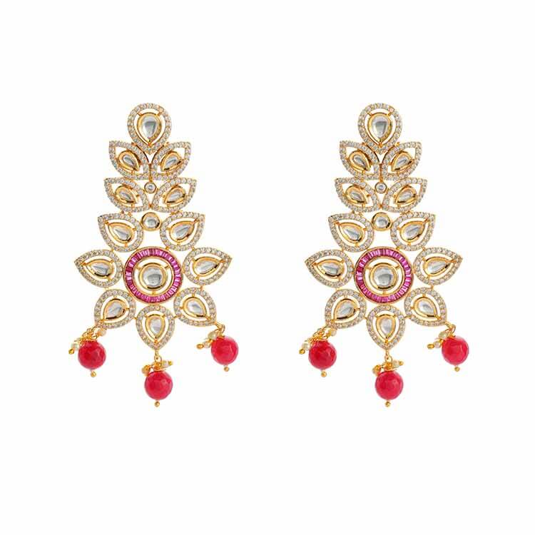 Kundan Polki Ruby Stone Studded Earrings - Regal Elegance