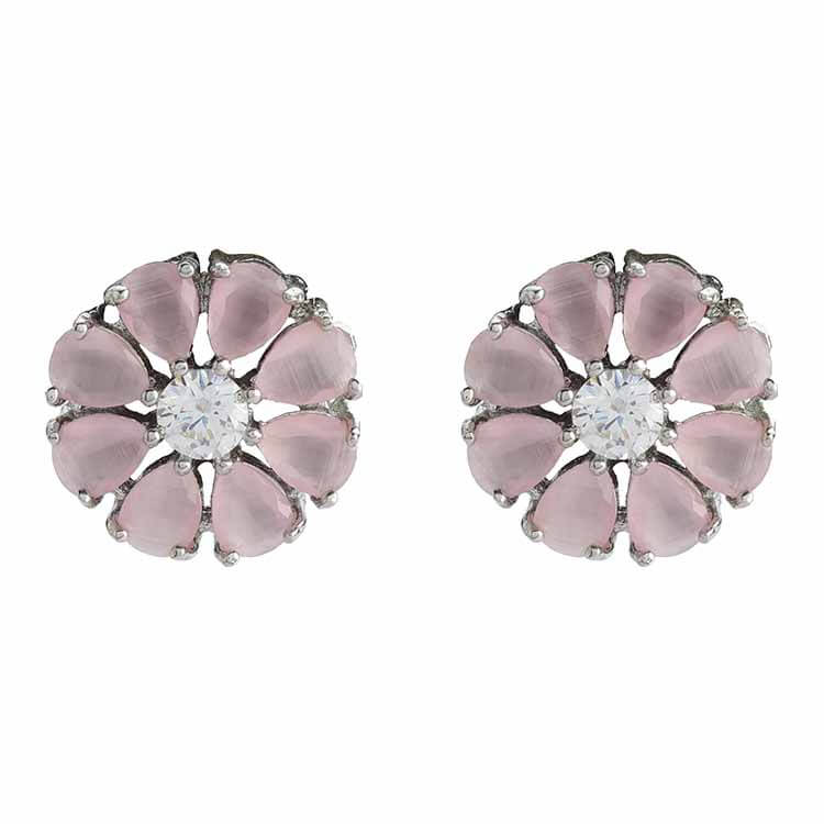 Stunning Pink Stone Earrings with American Diamonds