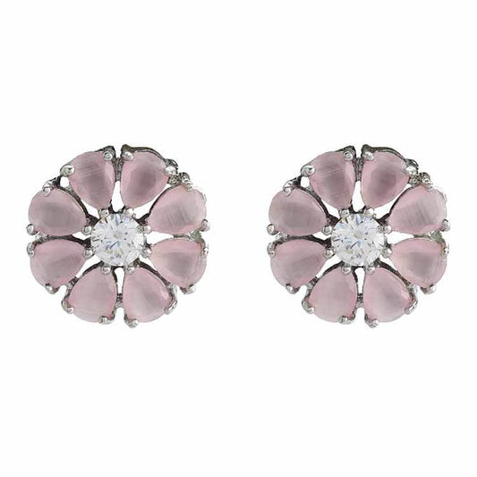 Stunning Pink Stone Earrings with American Diamonds