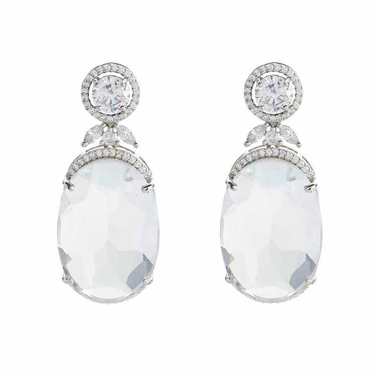 Russian Sky Blue Stone and American Diamond Earrings