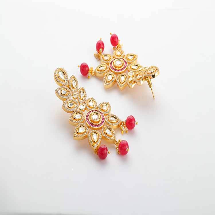 Kundan Polki Ruby Stone Studded Earrings - Regal Elegance