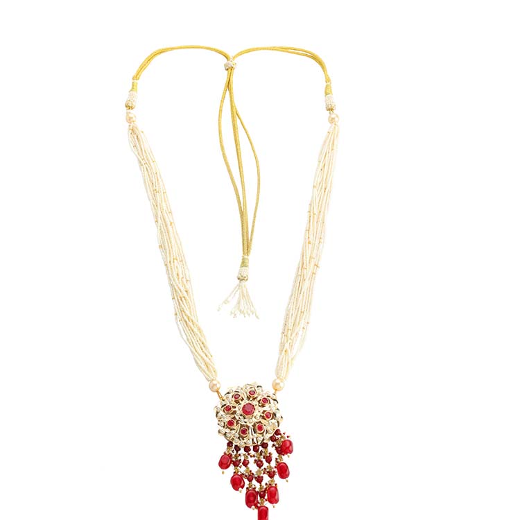 Exquisite Jadau Pendant with Real Pearl and Ruby Stones: A Timeless Beauty