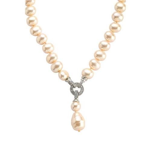 Classic Natural Pearl Necklace with Secure American Diamond Lock for Timeless Elegance