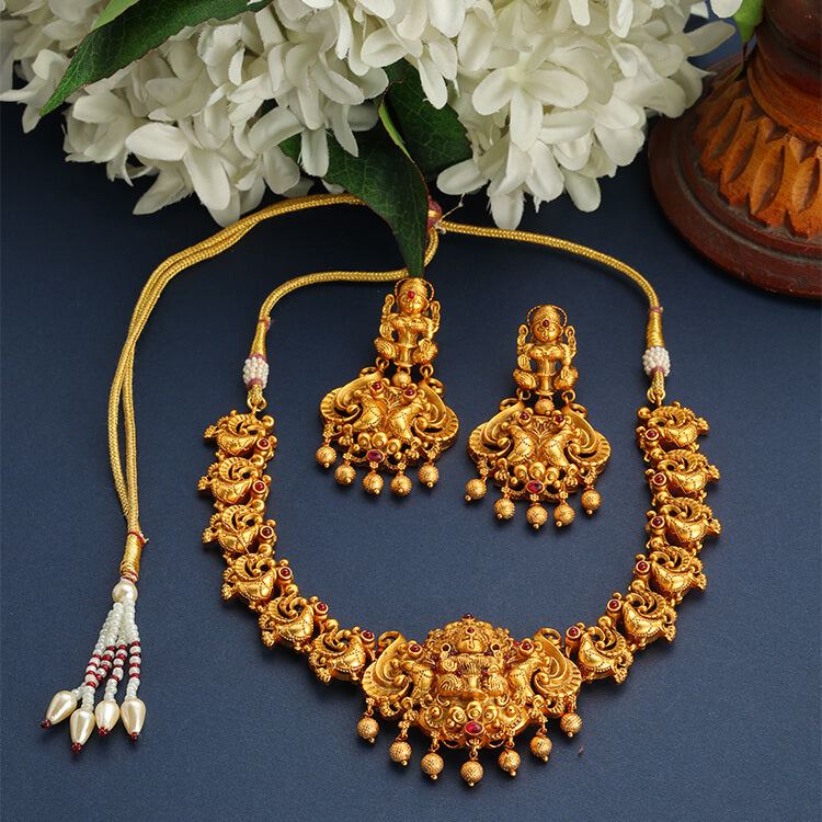 Exquisite 2grm Gold Temple Necklace Set