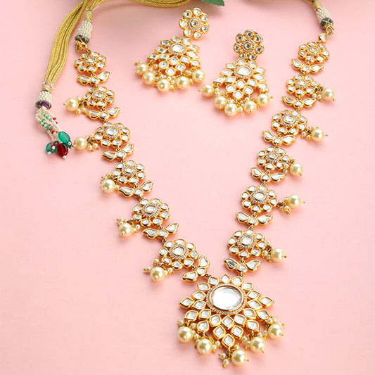 24 Karat Gold Plated Kundan Polki Long Necklace Set