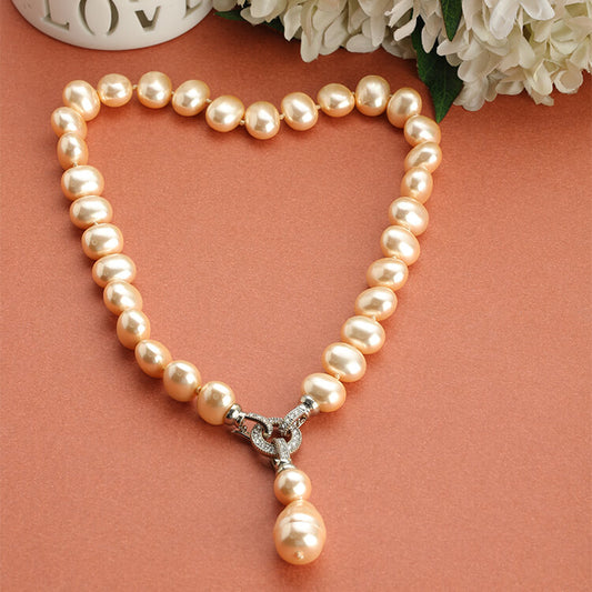 Classic Natural Pearl Necklace with Secure American Diamond Lock for Timeless Elegance