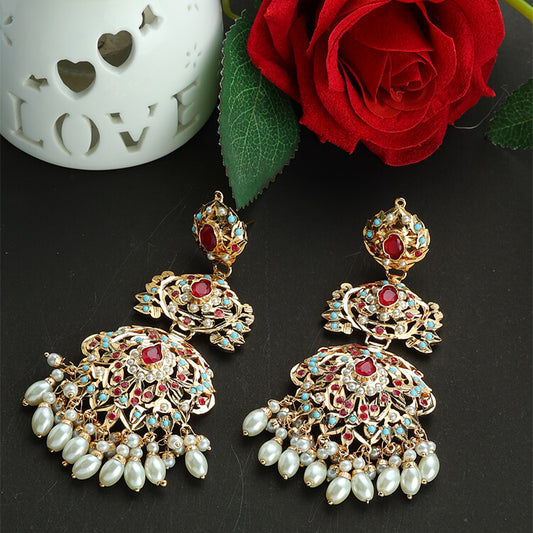 24 Karat Gold Jadau Earrings - Handcrafted by Skilled Artisans