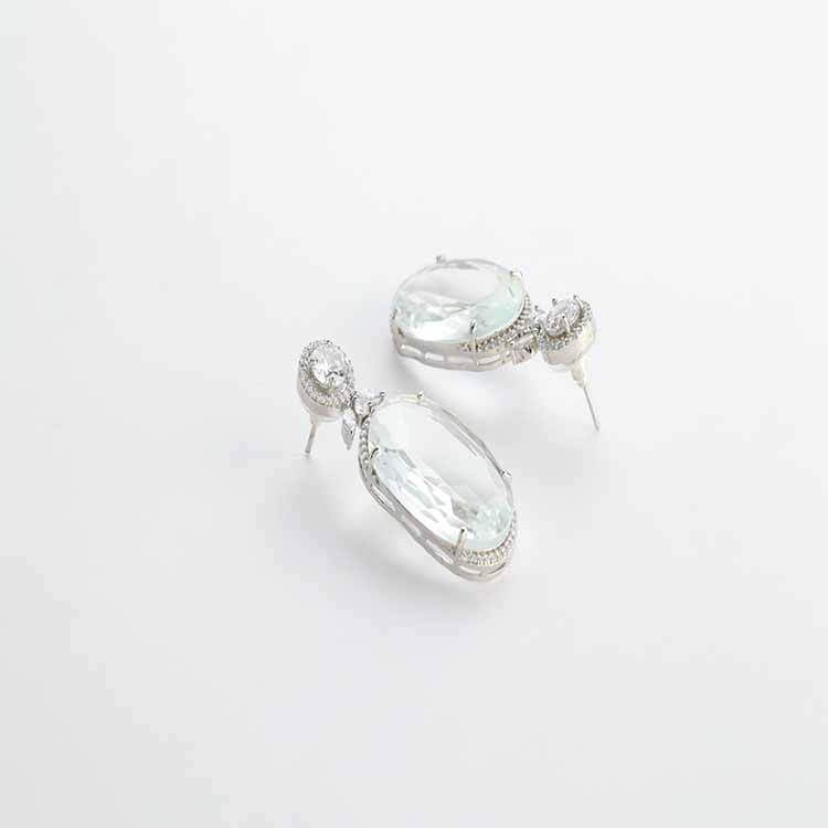 Russian Sky Blue Stone and American Diamond Earrings