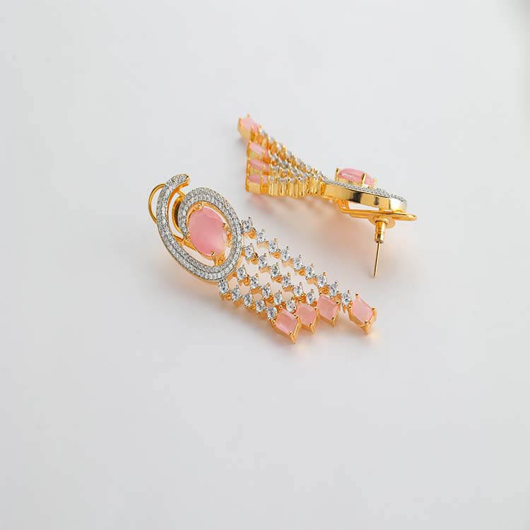 Russian Peach Stone Earring with American Diamond: Elegant and Glamorous