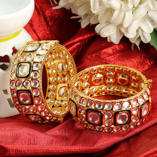 Kundan Polki Broad Bangles with Screw - Size 2.4