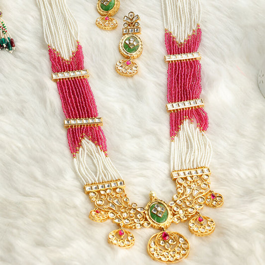 24 Karat Gold Plating Long Kundan Polki Neckline