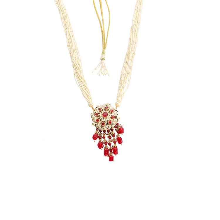 Exquisite Jadau Pendant with Real Pearl and Ruby Stones: A Timeless Beauty