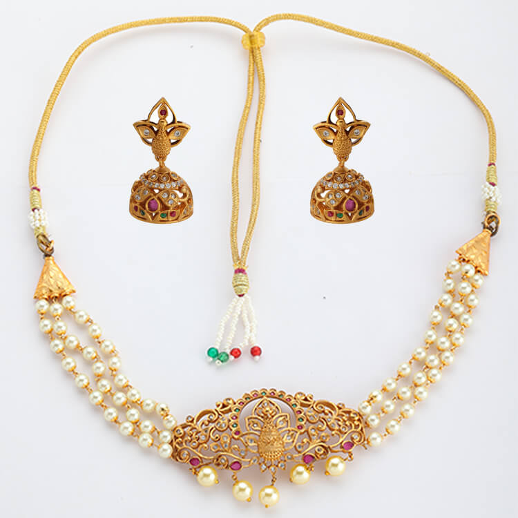 Exquisite 2grm Gold Temple Necklace Set