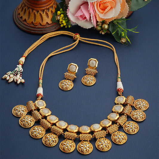 24 Karat Gold Plated Amrapali Necklace with Intricate Design