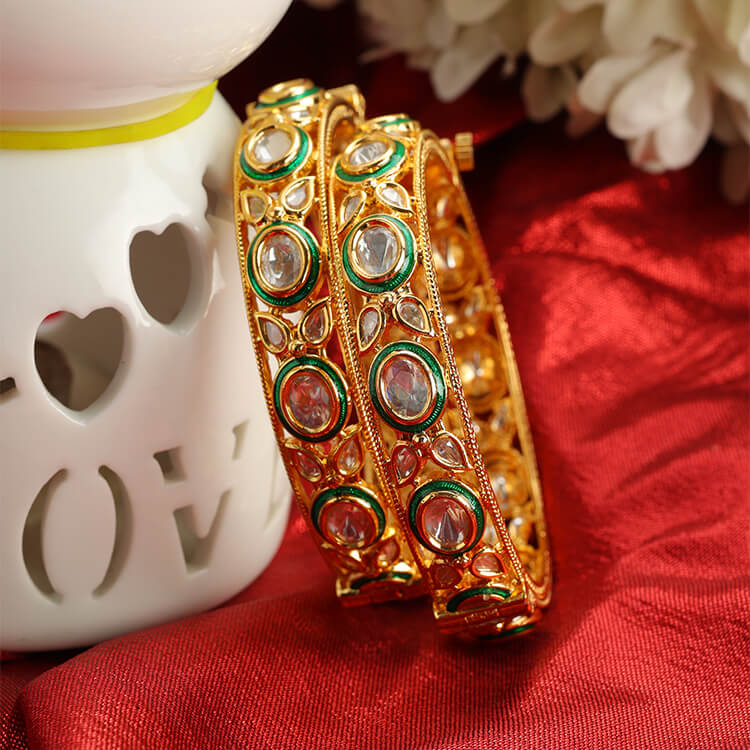 24 Karat Gold Plating Kundan Bangle