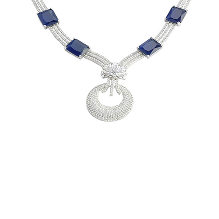 Blue German Stone Silver Necklace by Amarpali