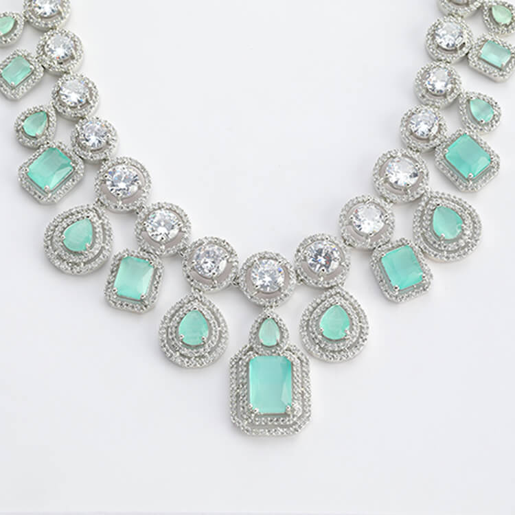 Mint Green Glamour American Diamond and Silver Plated with German Stones