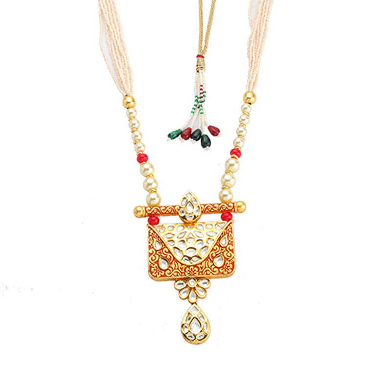 Kundan Pendant Set with Meena and 24 Karat Gold Plating