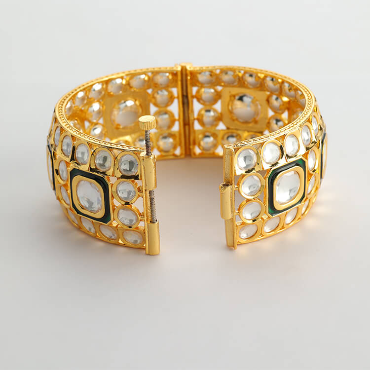 Kundan Polki Broad Bangles with Screw - Size 2.4