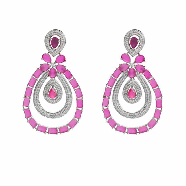 American Diamond Earring Studded with Ruby Stone