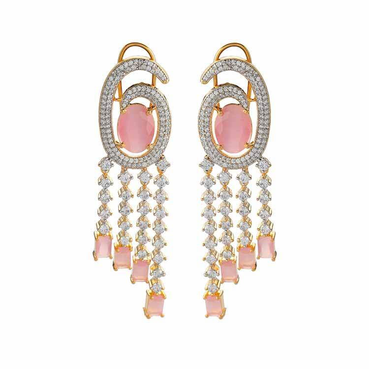 Russian Peach Stone Earring with American Diamond: Elegant and Glamorous