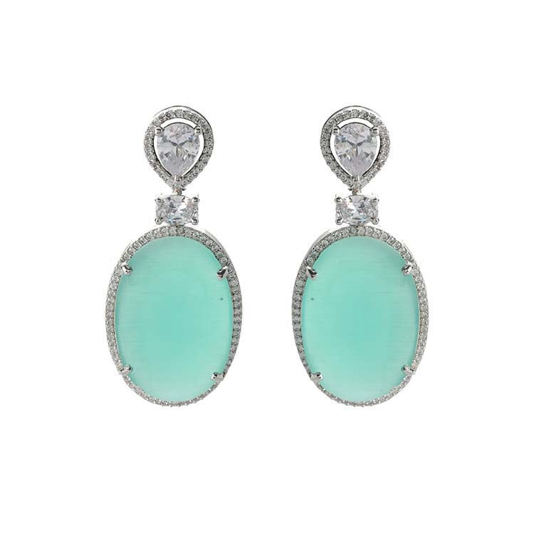 Stunning Seagreen Stone Earring with American Diamond Accents