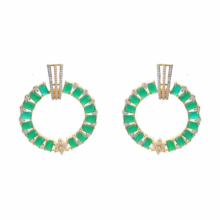 Green Stone Earring with American Diamond Accents