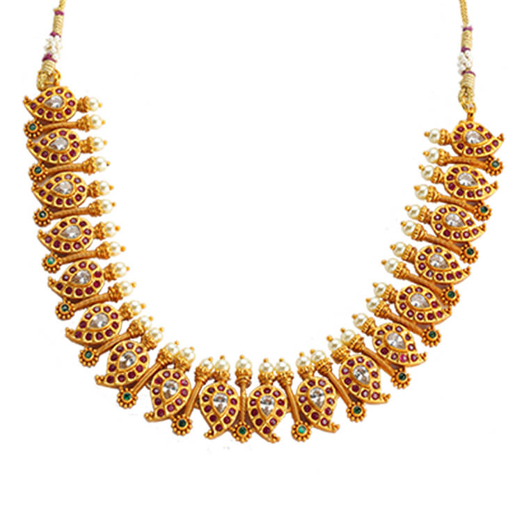 Temple Jewellery-Inspired Ruby-Studded 2grm Gold-Plated Necklace Set