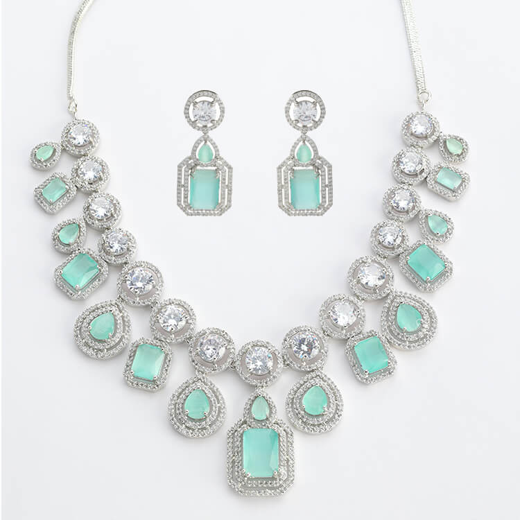 Mint Green Glamour American Diamond and Silver Plated with German Stones