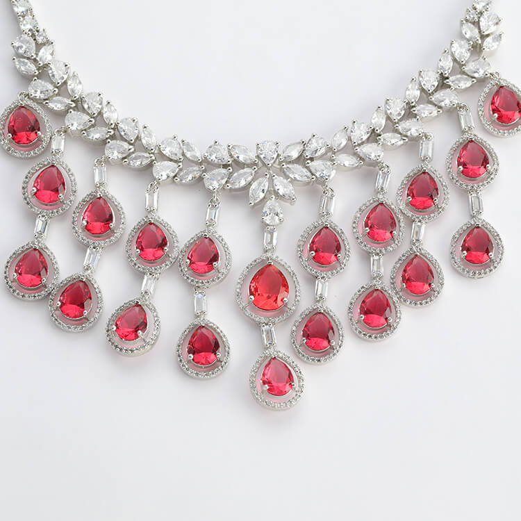 American Diamond Necklace Set with Russian Ruby Stone